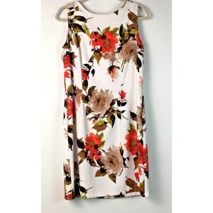 ALYX Dress Sz 14 Sleeveless White/ Orange Floral Print Midi Sheath Back Zipper‎